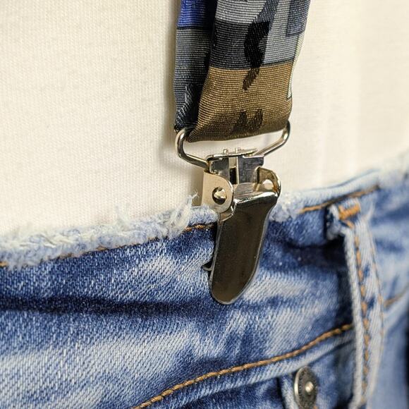 Retro Y-Back Suspenders Clip On Adjustable 90s Geometric Brown Blue Black Gray - Picture 3 of 8